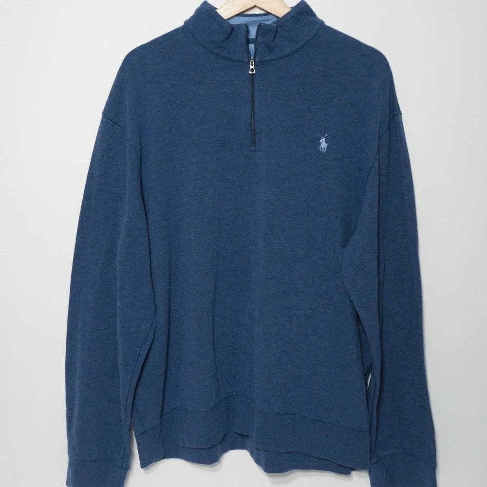 Polo Ralph Lauren Pullover Mens Large Blue Quarter Zip Long Sleeve Pony Preppy